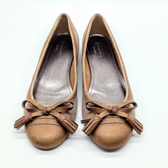 Coach Concetta Tan Bow Suede Leather Ballet Flats - Size 8.5 - Picture 1 of 8
